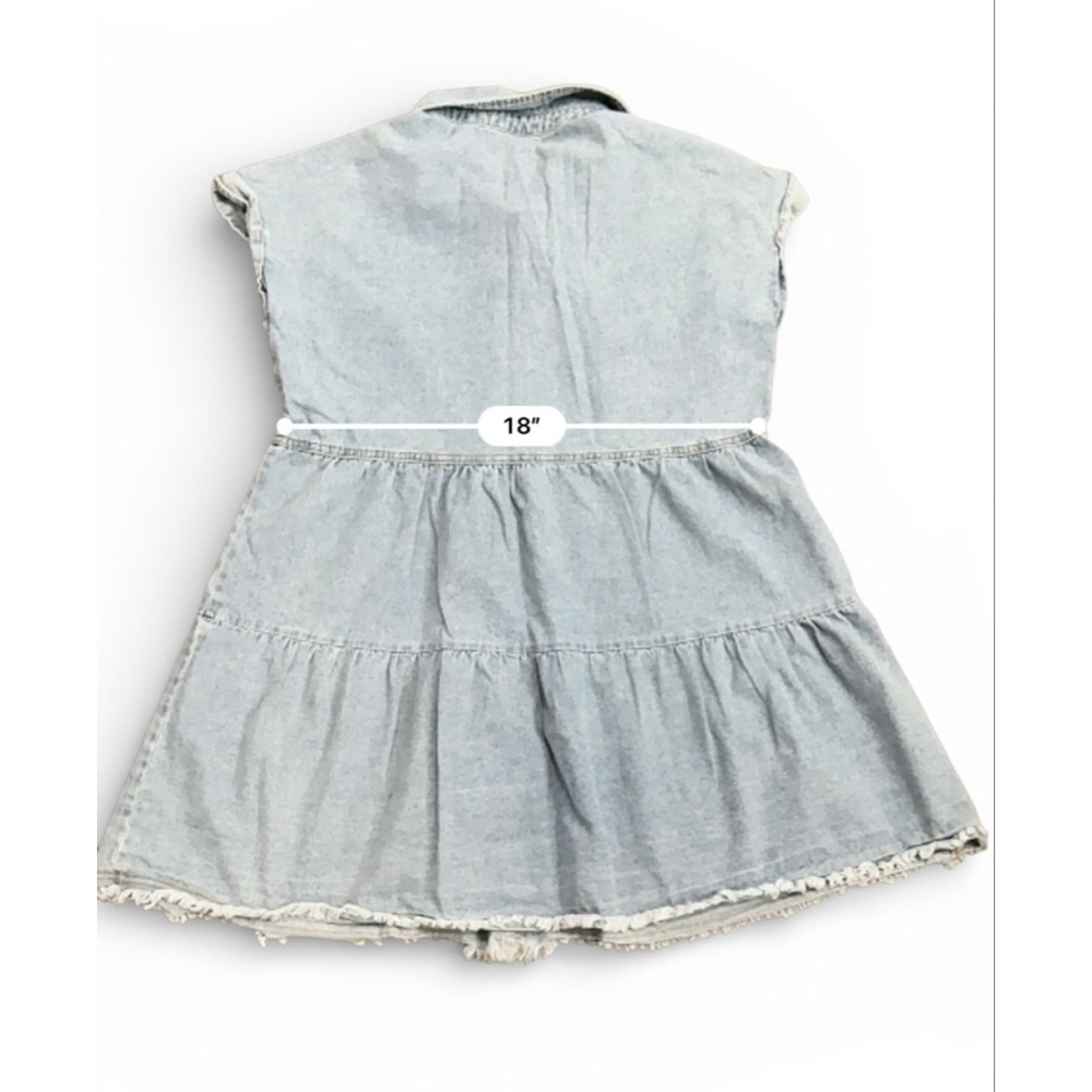 VICI Womens Chambray Denim Mini Dress Pearl Snap Front Ruffle Tiered Sz S - Picture 5 of 7